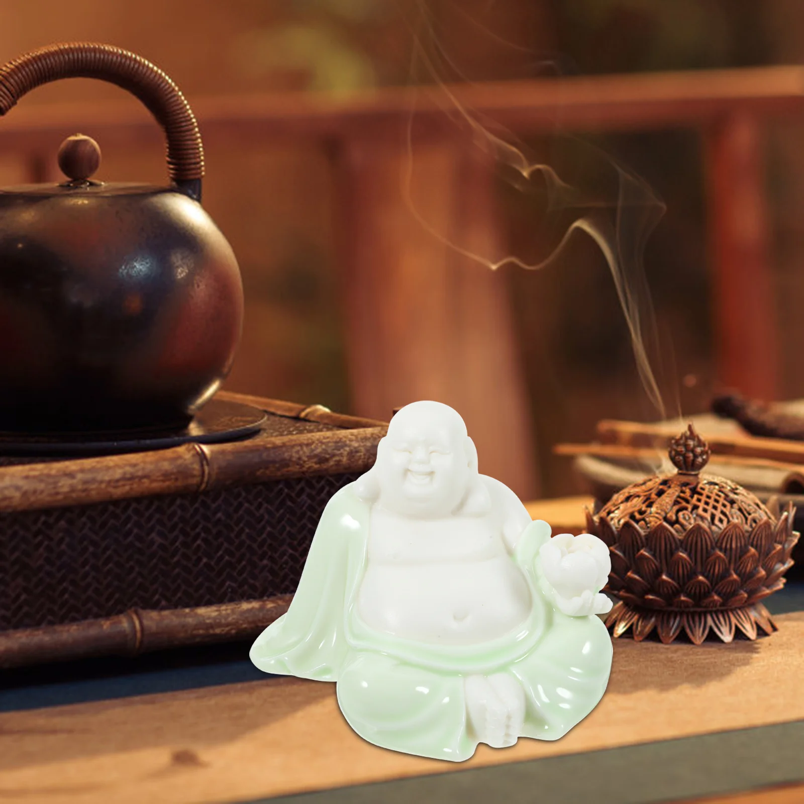 

Small Ceramic Maitreya Buddha Decoration Desktop Indoor Smile Buddha Statue for Home Office Ceramic Adorn Delicate Adorn