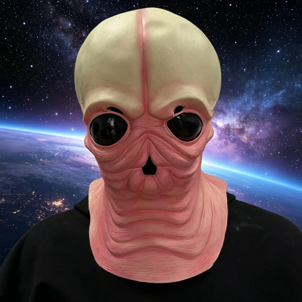 UFO Pink Alien Mask Cosplay Big Eyes Space Creature Alien Latex Helmet Halloween Carnival Dress Up Party Costume Props