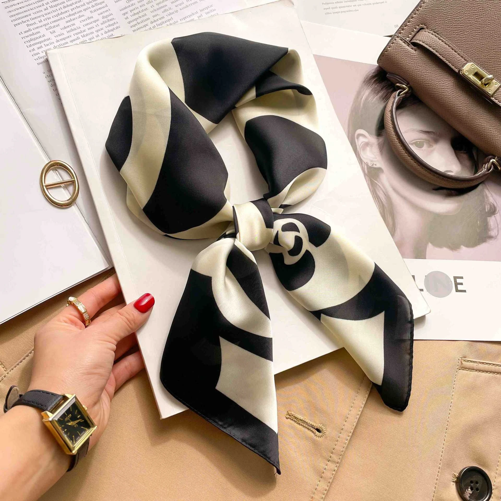 

Luxury Floral Print Silk Square Scarf Women 70*70cm Design Soft Satin Hairband Neckerchief Office Hijab Headband Foulard Gift