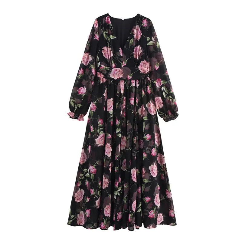 

Style Women's New Elegant Tight Waist Oversized Chiffon Printed Long Dress