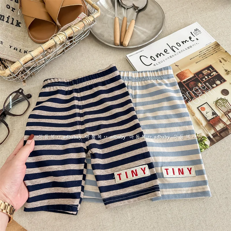

2026 Summer Girls' Shorts Striped Leggings Thin Cotton Children's Short Leggings Kids Clothes