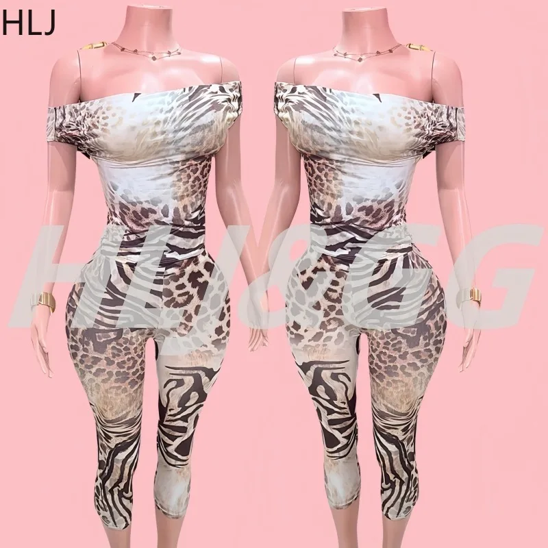 

HLJ Y2k Fashion Leopard Print 2 Piece Sets Woman Outfit Slash Neck Backless Top + Skinny Pants Suit Female Streetwear Summer New