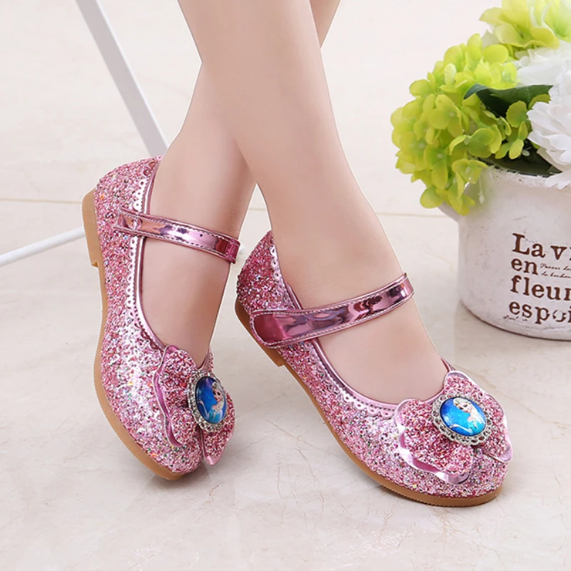 Disney Frozen Princess Elsa Cartoon Soft Sole Sandals Baby Girl Princess Shoes Crystal Shoes Children Flat Girl Shoes