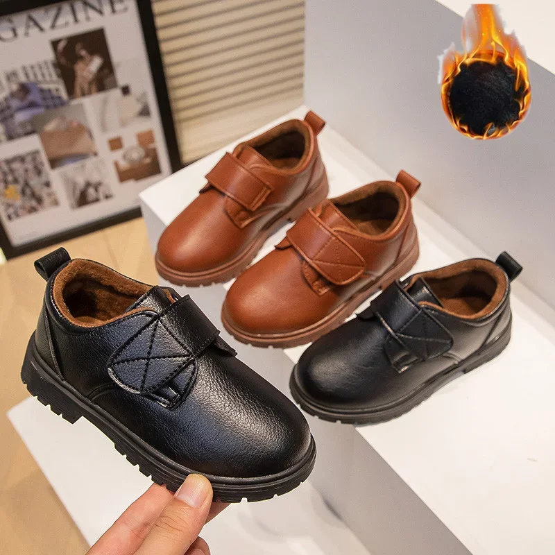 Kids Leather Shoe Four Seasons Brown Black Shoes for Boys Fashion Causal Children's School Uniform Shoes British Style Versatile