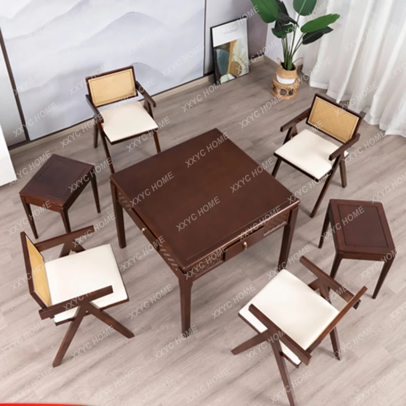 

New Chinese Style Solid Wood Mahjong Machine Automatic Dining Table Household Electric Mahjong Table with Chair Bass