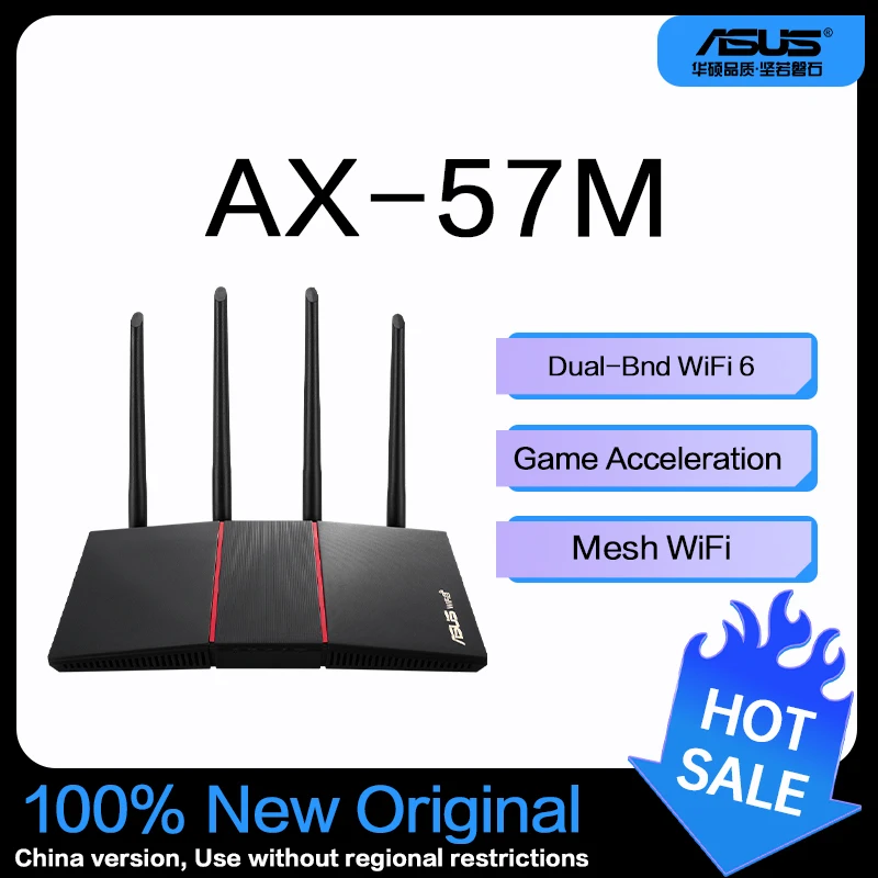 ASUS RT-AX57 Enrutador para juegos WiFi dual-bnd 6 Aceleración de juegos Mesh WiFi, MU-MIMO, Boost de juegos móviles, Streaming, Juegos