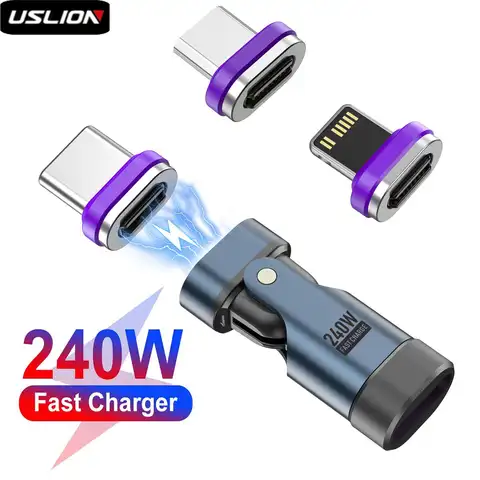 USLION 240W Type C Adapter USB-C to Type-C Fast Charging Cable Magnetic USB C Female Converter for Macbook iPhone 16 15 Xiaomi