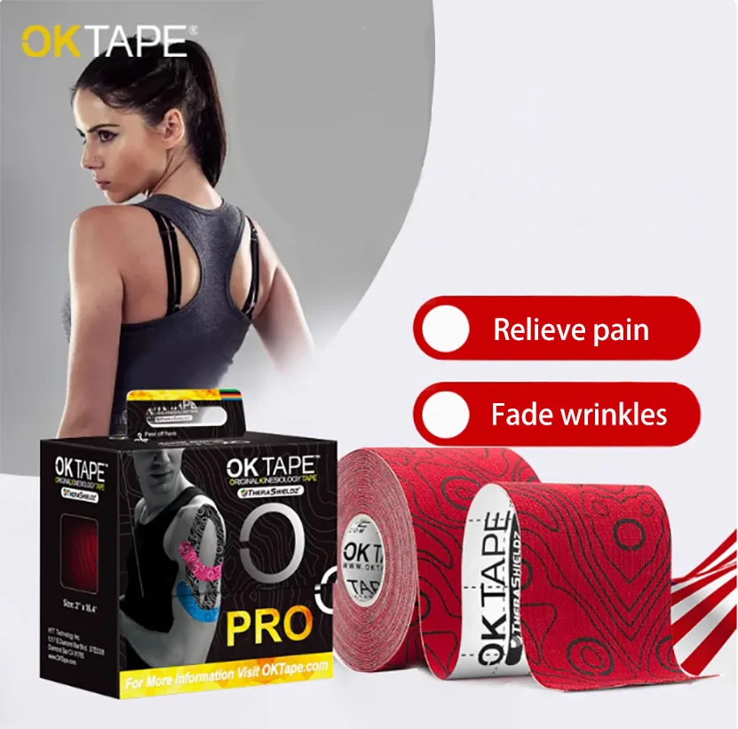 OKTAPE Kinesiology Tape Roll, Pro Adhesive  Water-Resistant k Tape, for Pain Relief, Muscle Support, Versatile Kinetic Tape red