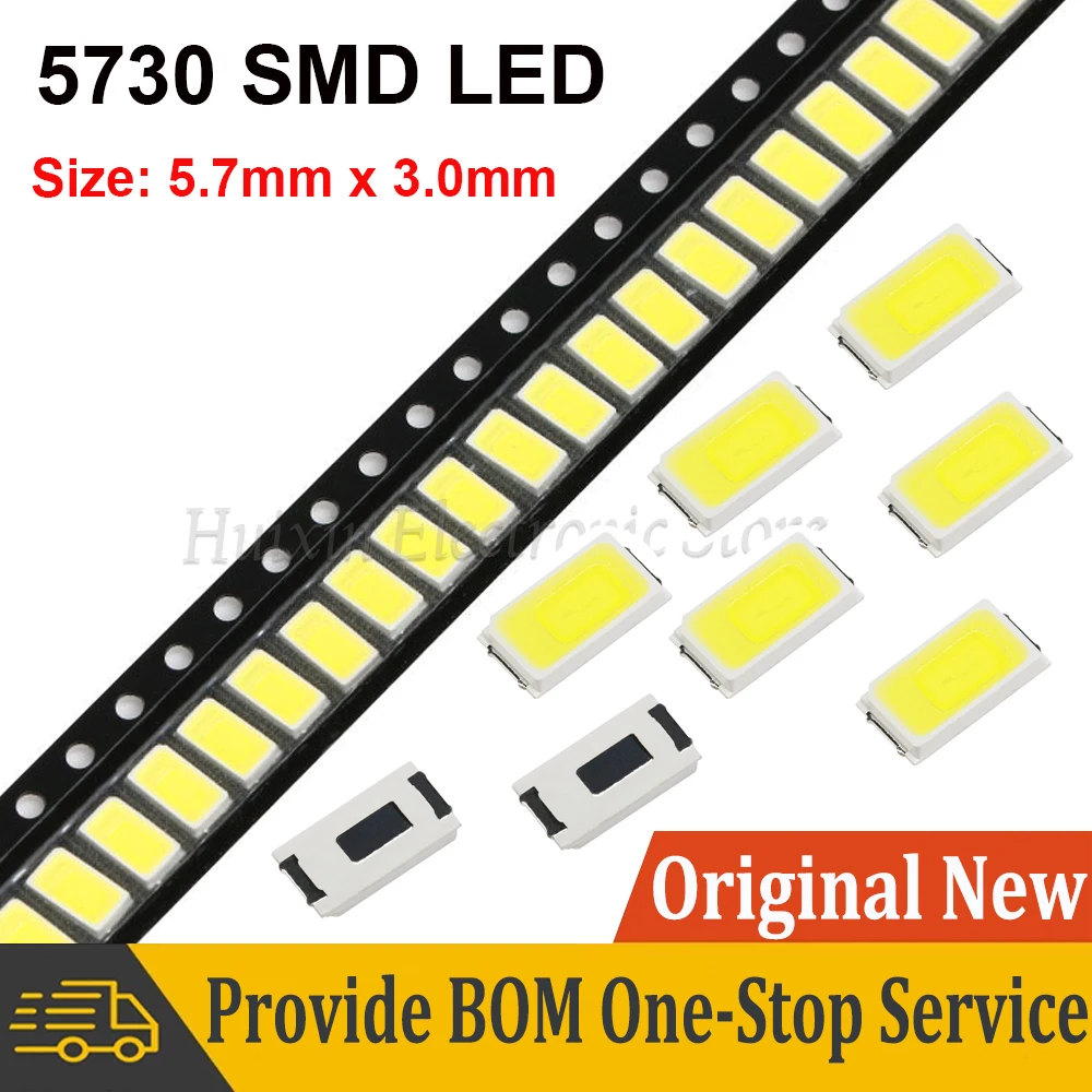 

100pcs/lot High Brightness SMD LED 5730 White Warm White 3.3V 0.5W 50-55LM Emitting LED Light Diode 5.7 X 3.0mm