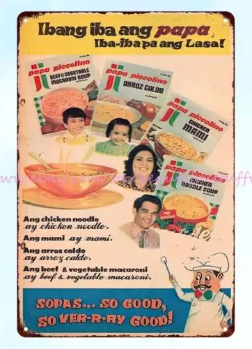 1972 Papa Picccolino filipino cooking ads childhood favourites metal tin sign