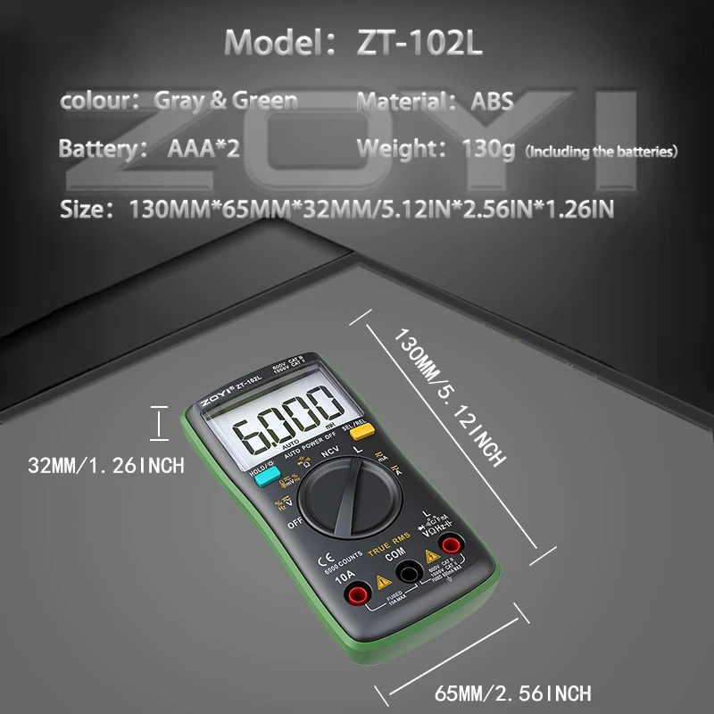 ZT-102L cyfrowy multimetr 6000 zlicza True RMS Tester diodowy częstotliwości indukcyjności rezystancji napięcia prądu