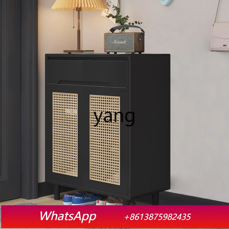 

LH retro solid wood rattan shoe cabinet foyer cabinet storage cabinet small apartment living room entrance entrance