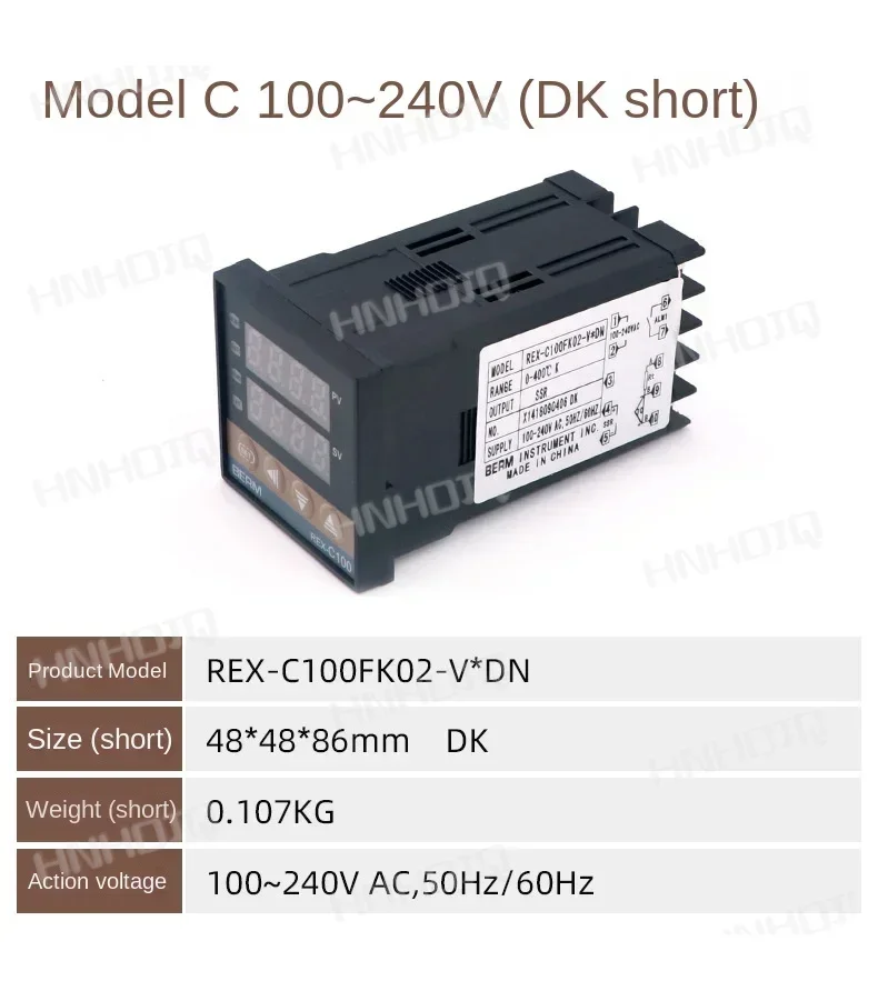 REX-C100 SSR DN Short Edition+Solid State+Temperature Sensing Cable+Heat Sinking Seat=4-piece Temperature Controller Set