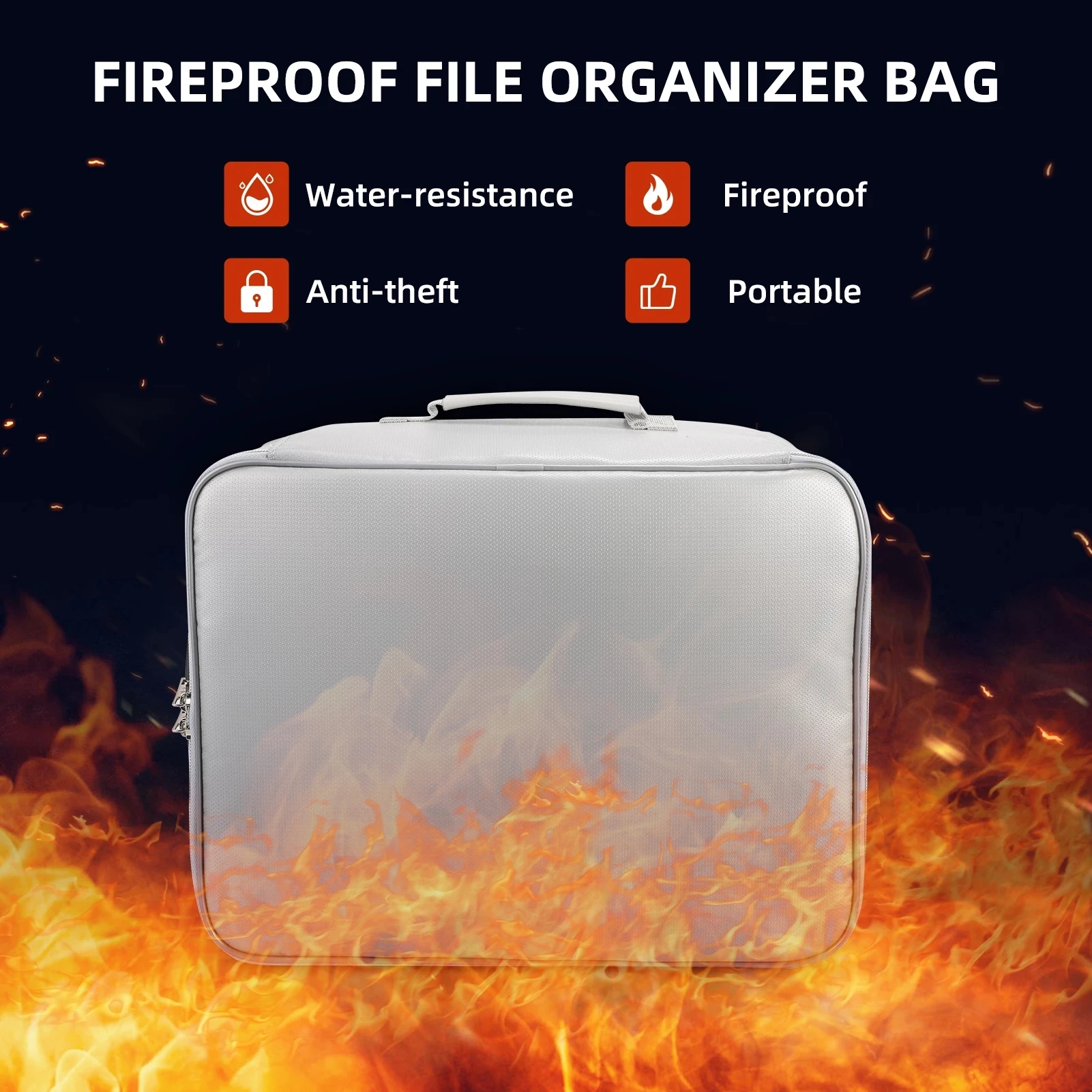 Fireproof Bags Waterproof Cash Safe Coin Organizer Bag Set Document Storage For Valuables-Currency Keys Card Passport Home Safe