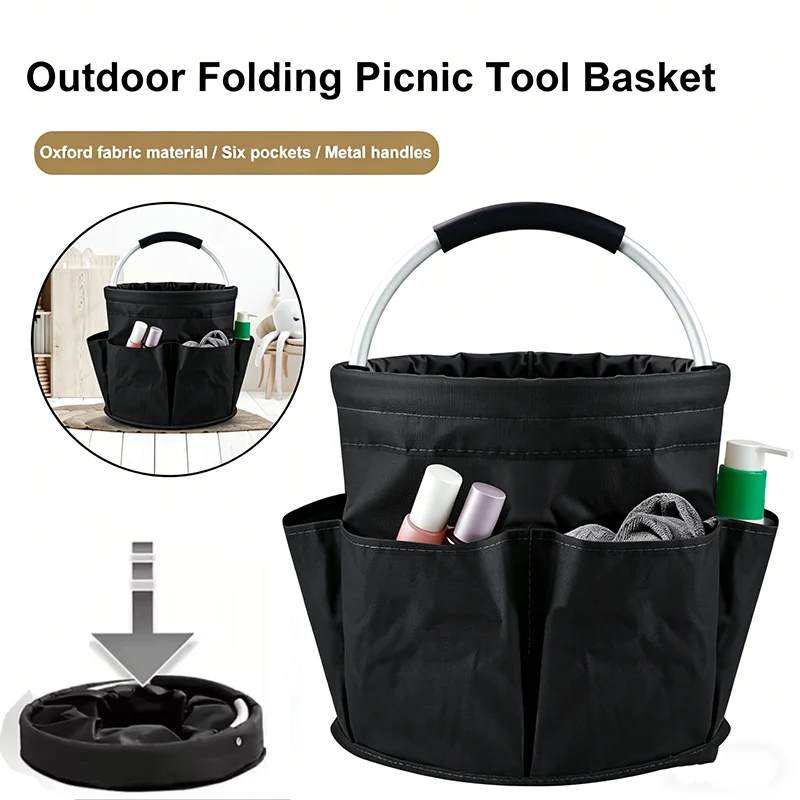 Outdoor Folding Oxford Cloth Picnic Basket, Multifunctional Portable Hand Tool Bag for Camping, Gardening & Travel