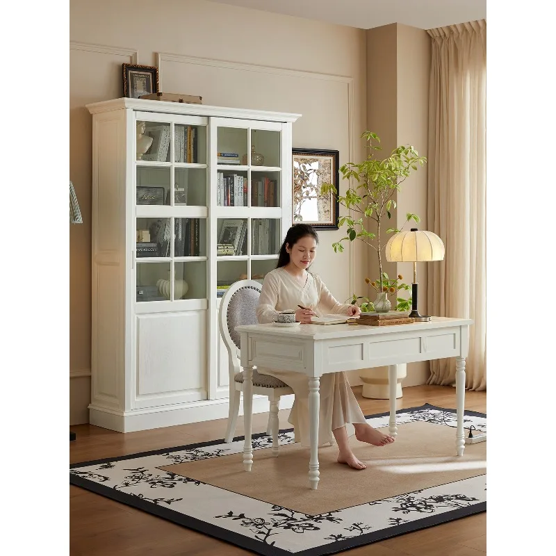 Kanas American all-solid wood desk writing desk computer desk with bookshelf storage rural retro light luxury