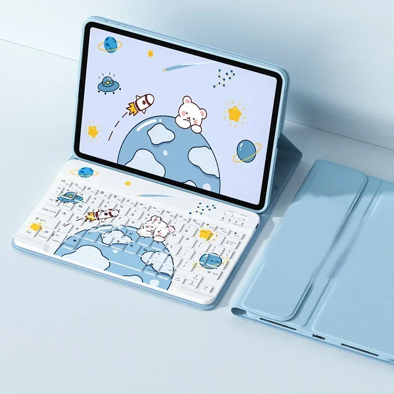 Cartoon Bear IPad Case Bluetooth Keyboard For 10th Generation 2024 Air Pro 11in Tablet Case Ipad 19 20 10.2in Case Mute Keyboard