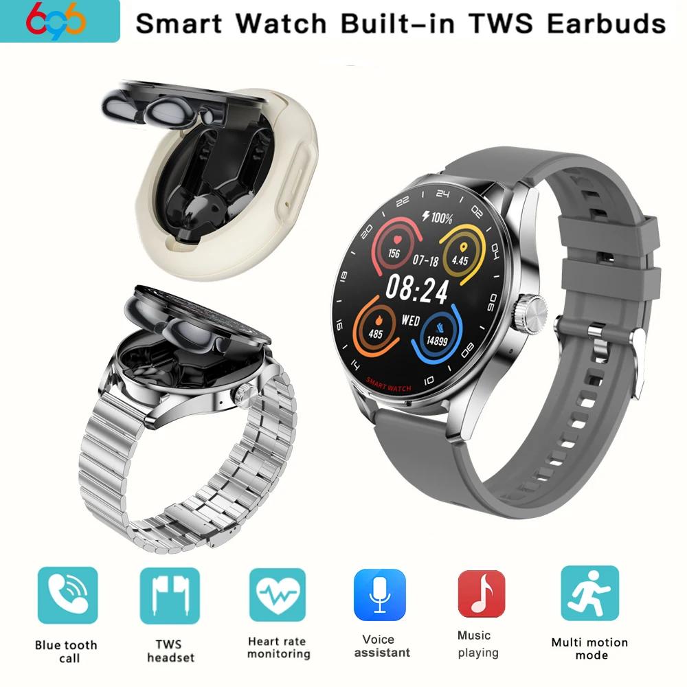 

TWS 2 In1 Earphones Smart Watch Blue Tooth Call Watches Outdoor Sport Heart Rate Health Monitor Smartwatch Music Voice Assistant