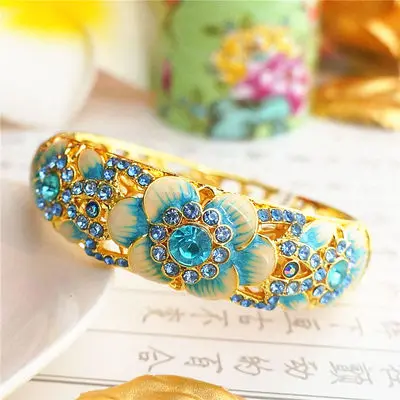 Cloisonne Bracelet inlaid with diamond, double-layer large size open-ended jewelry, national style, girlfriend, mother