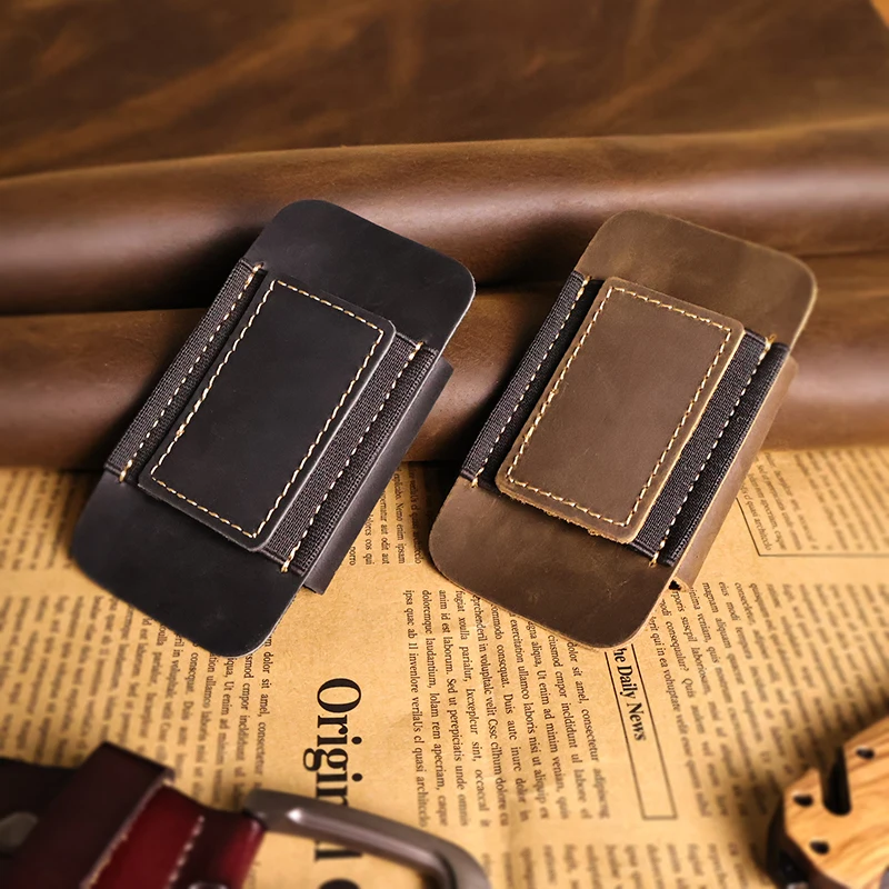 RIYAO Vintage Genuine Leather Folding Flick Knife Case Outdoor Work Waist Belt Pocket Knife Sheath Holder Portable Tool Cover