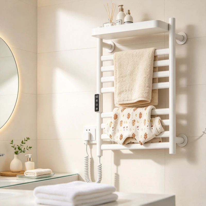 Electric Heated Towel Rack Carbon Fiber Bathroom Warmer with Touchscreen Digital Display Timer Adjustable Temperature Quick Dry