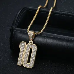 Megin D Stainless Steel Titanium Hip Hop Punk Iced Out Number 10 Pendant Collar Chains Necklace for Men Women Gift Fashion Jewel