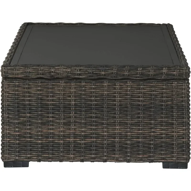 Outdoor Wicker Cocktail Table with Aluminum Frame Powdercoated Aluminum Frame, with Aluminum Tabletop and Lower Shelf