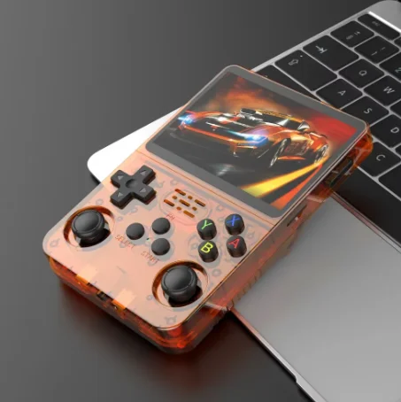 

Игровая консоль R36S с открытым исходным кодом, 64 ГБ/128 ГБ, система Linux, 3,5-дюймовый IPS-экран, оранжевый портативный карманный видеоплеер с сумкой