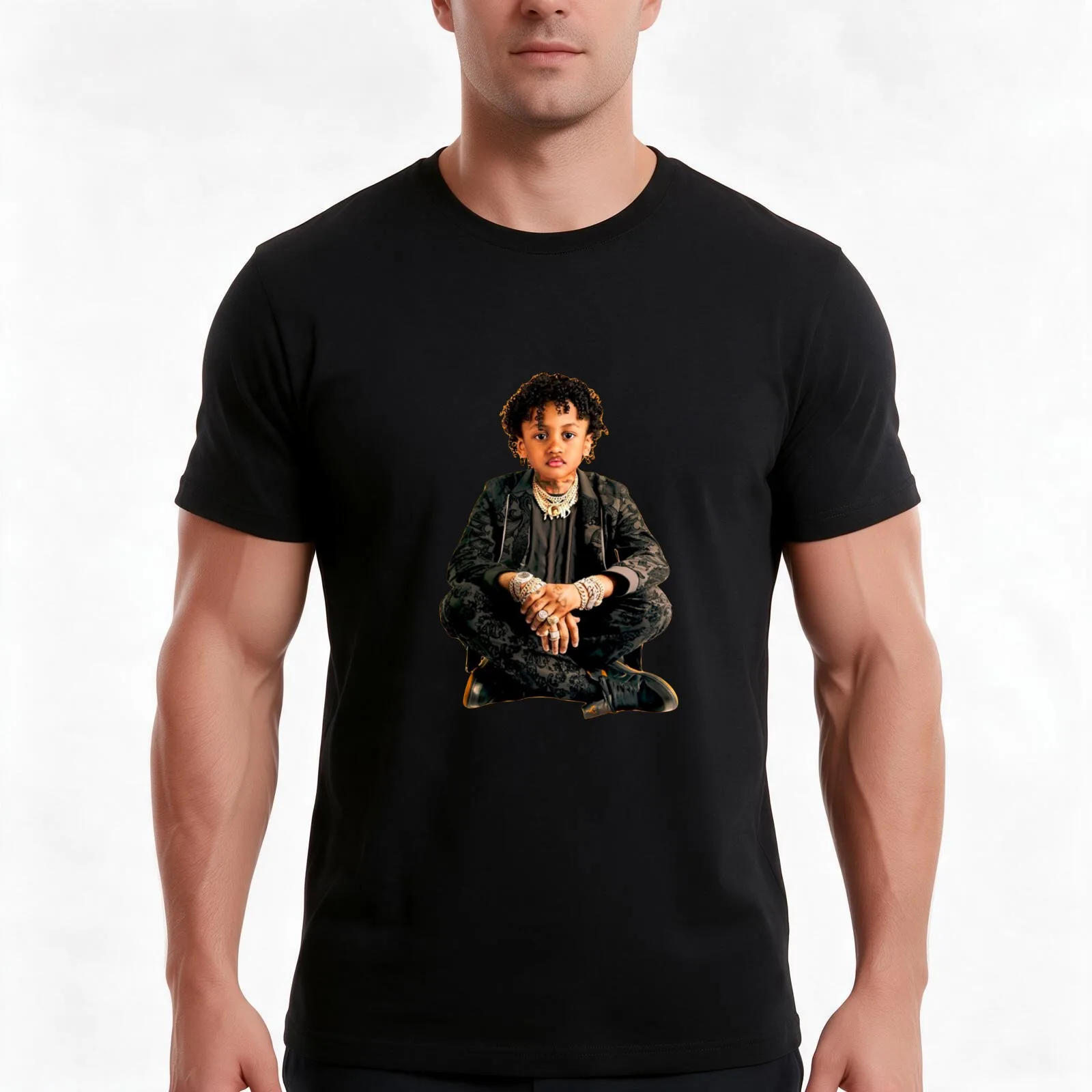 Joyner Lucas Evolution Cover Clipped T-Shirt, Summer Casual Cotton Tee, Oversized Streetwear Tops, Vintage Graphic Print