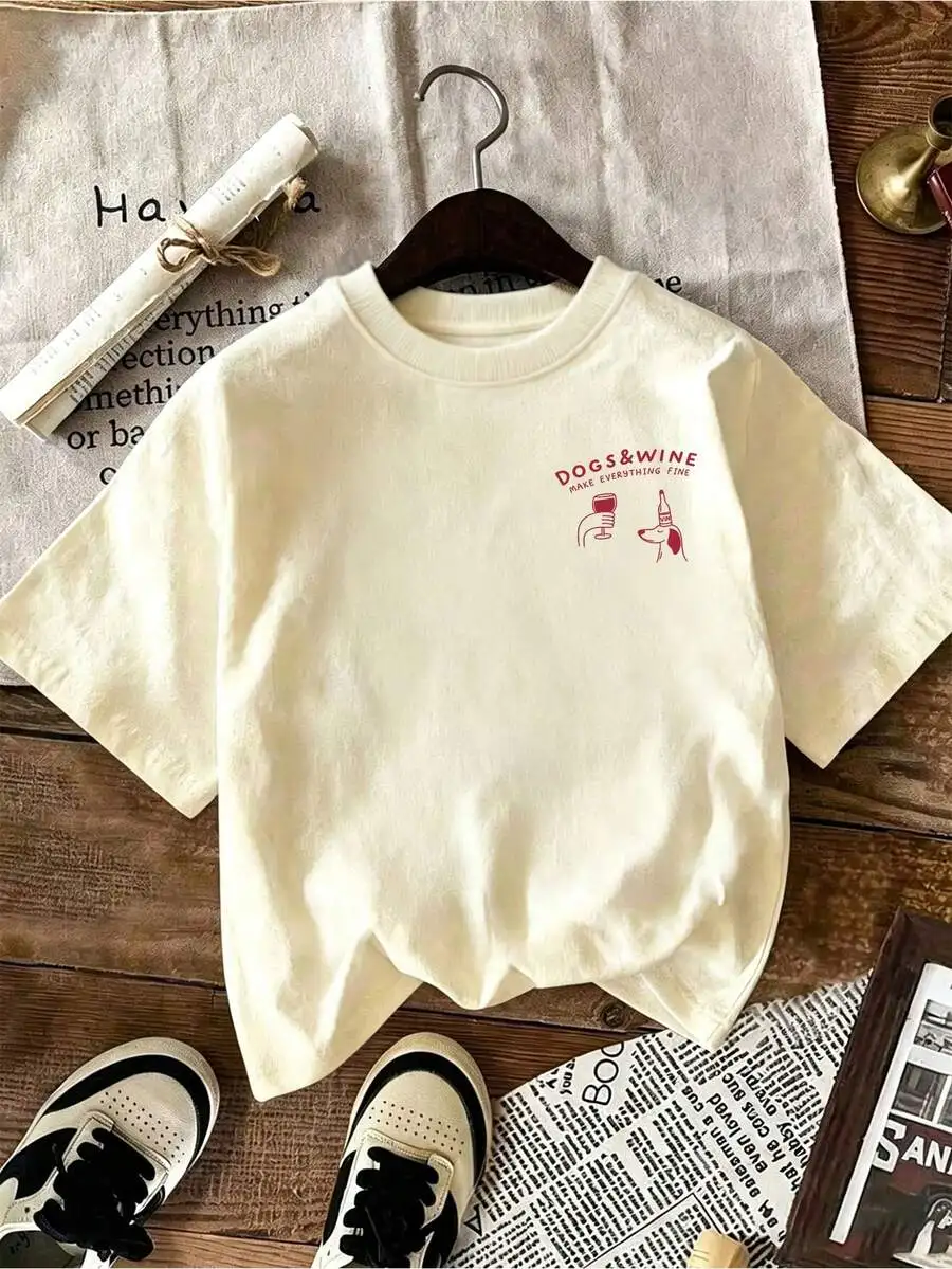 Personalized Cartoon Puppy Graphic Print Crew Neck Short Sleeve T-Shirt. Women's New Minimalist Cute Pattern Casual Vacation Style Loose Summer