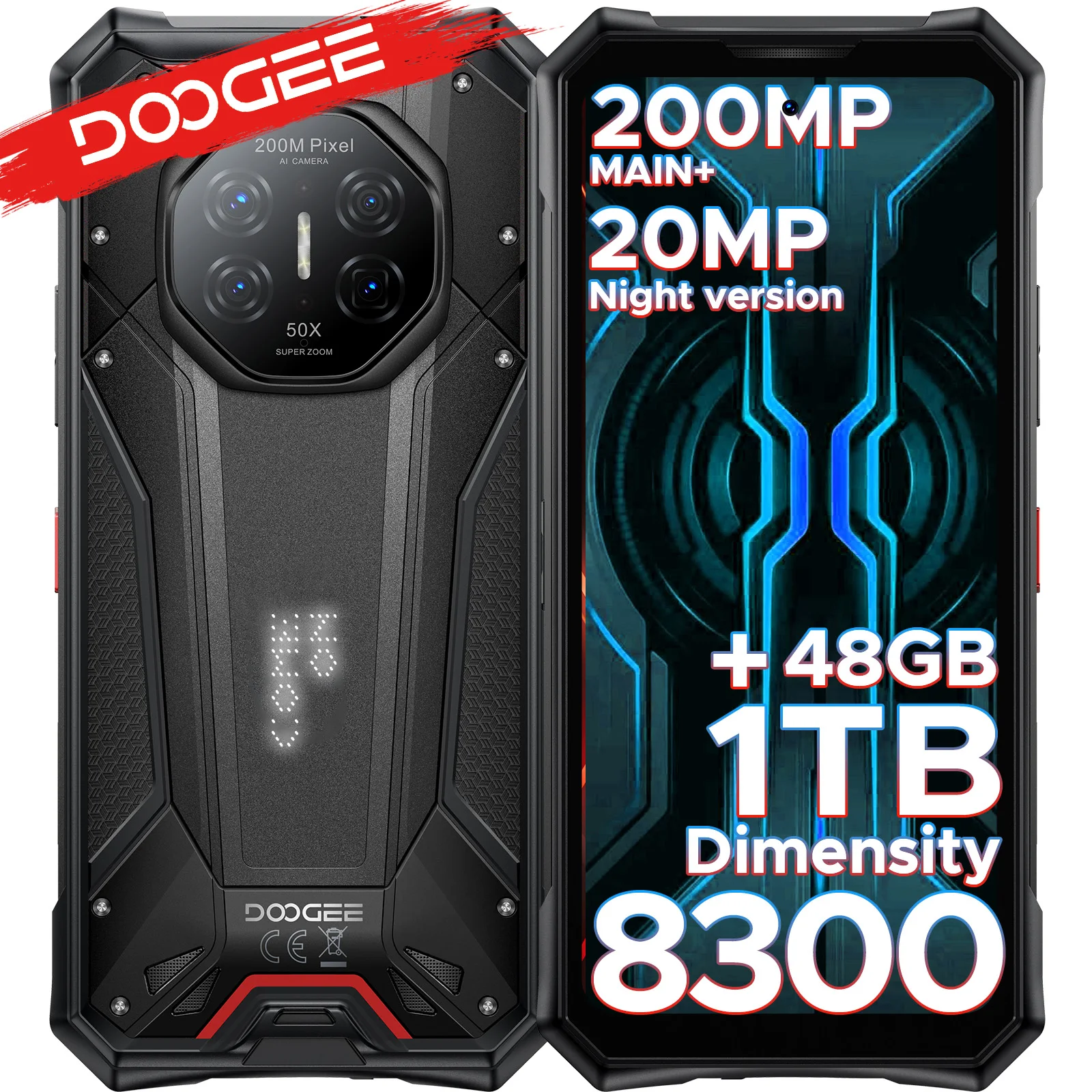 Téléphone robuste DOOGEE S300 Plus 5G, Dimensity 8300, écran 6,78 pouces, appareil photo 200MP, 48G(12+36GB) RAM, 1TB ROM, batterie 11000mAh, Android 16, charge rapide 120W