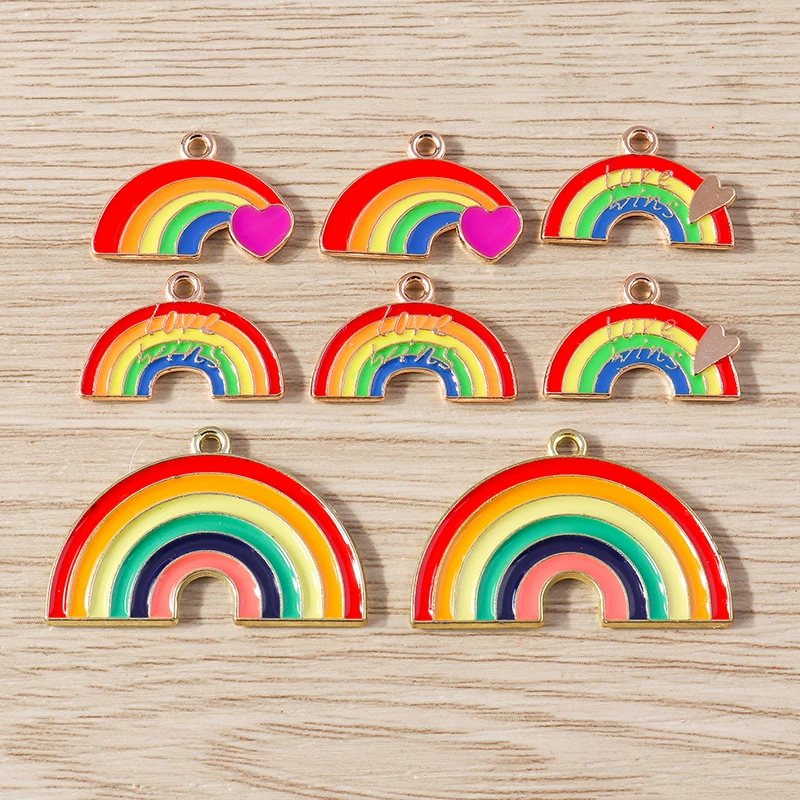 10 Stück Niedliche Bunte Emaille-Regenbogen-Herz-Mond-Anhänger für Schmuckherstellung, Halsketten, Ohrringe, Armbänder, DIY-Bastelzubehör – Detail 9