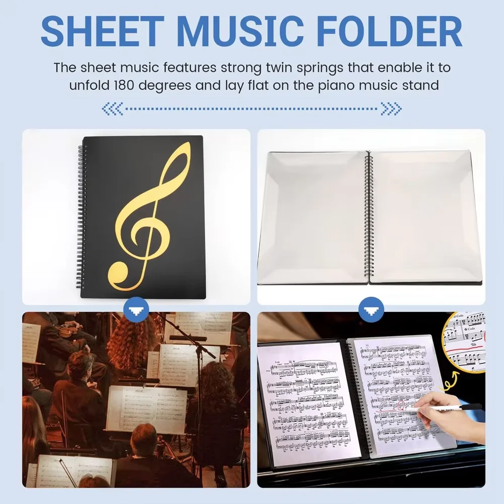 Flexible 40 Pages Piano Music Score Folder A4 Music Book Clip Sheet Note Folder Piano Paper Sheets Music Binder For Practice