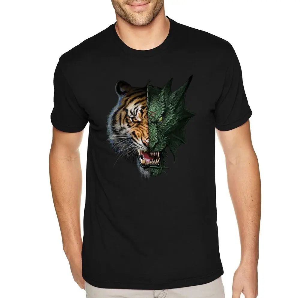 XtraFly Apparel Men's Tee Half Dragon Tiger Zoo Mythical Lion Crewneck T-shirt Anime Graphic T-shirts For Men