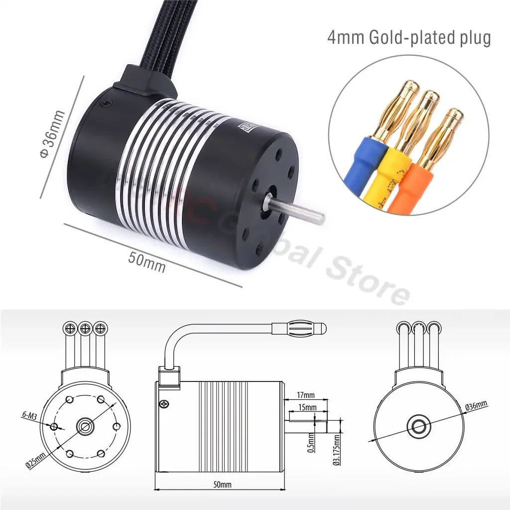 Surpass Hobby 3650 2300KV 3100KV 3500KV 3900KV 4300KV 5200KV 5900KV Motore Brushless Impermeabile per 1/10 RC Auto Drift Parti di Automobili