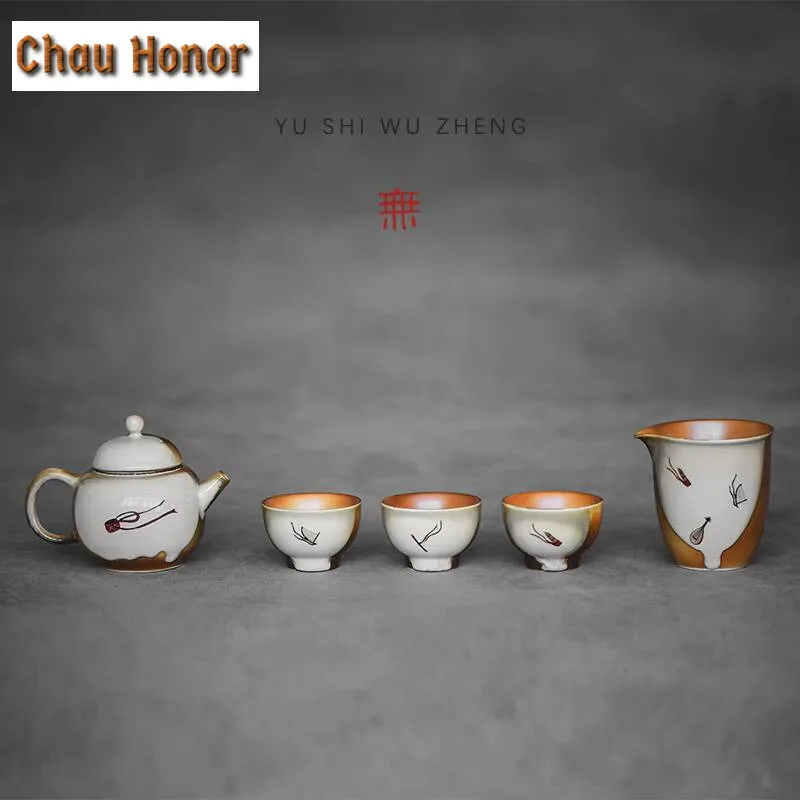 Chinese Dunhuang Apsaras Tea Set Complete Set Zen Hand Grasp Pot Tea Ceremony Set Tea Brewing 1 Pot 3 Cups Set Tea Items Gift