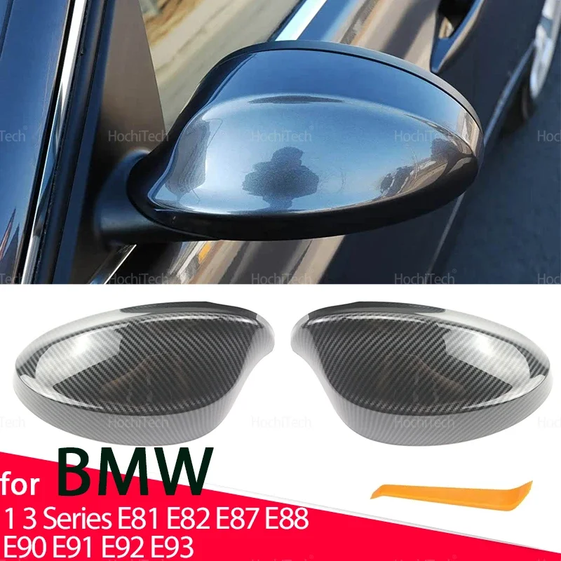 Kohlefaser-Rückspiegelkappe E90-Spiegelkappe, Flügel-Seitenspiegelabdeckung für BMW 1 3er E81 E82 E87 E88 E90 E91 E92 E93, glänzend schwarz