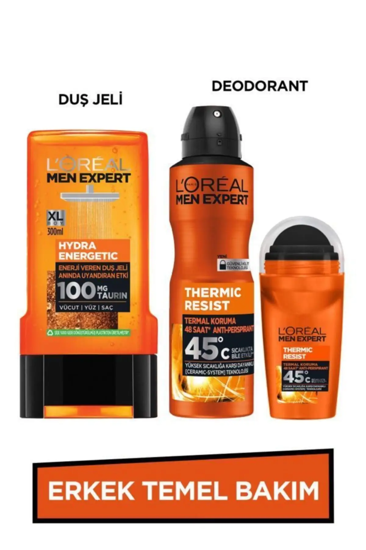 Male Basic Care Set Hydra Energetic Energy Giving Shower Gel 300ml + Thermic Resist Deodorant + Roll on