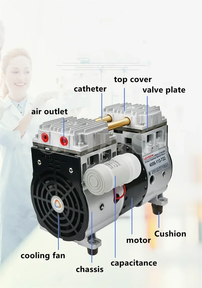 KB-120H Oil Free Vacuum Pump Silent 320W Industrial Portable Laboratory Vacuum Electric Pump 100L/min 220V