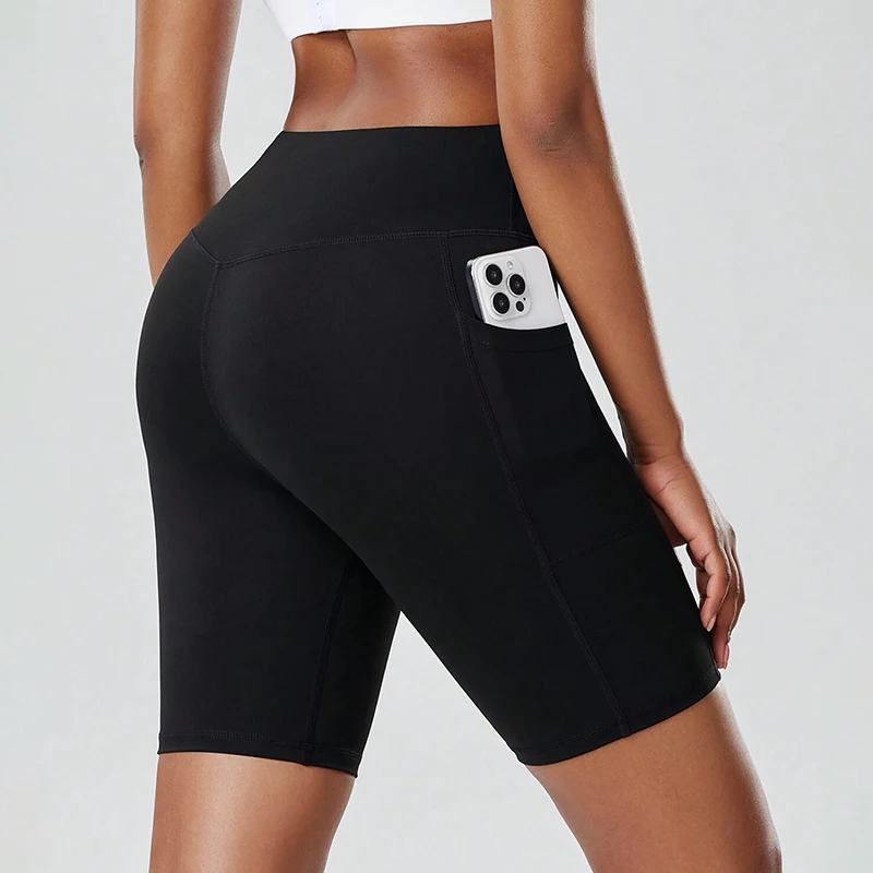 Damen-Yoga-Shorts, Leggings mit Taschen, Biker-Shorts, Sport-Leggings mit hoher Taille, Po-Lift-Leggings für Sommer, Outdoor, Laufen, Workout – Detail 3