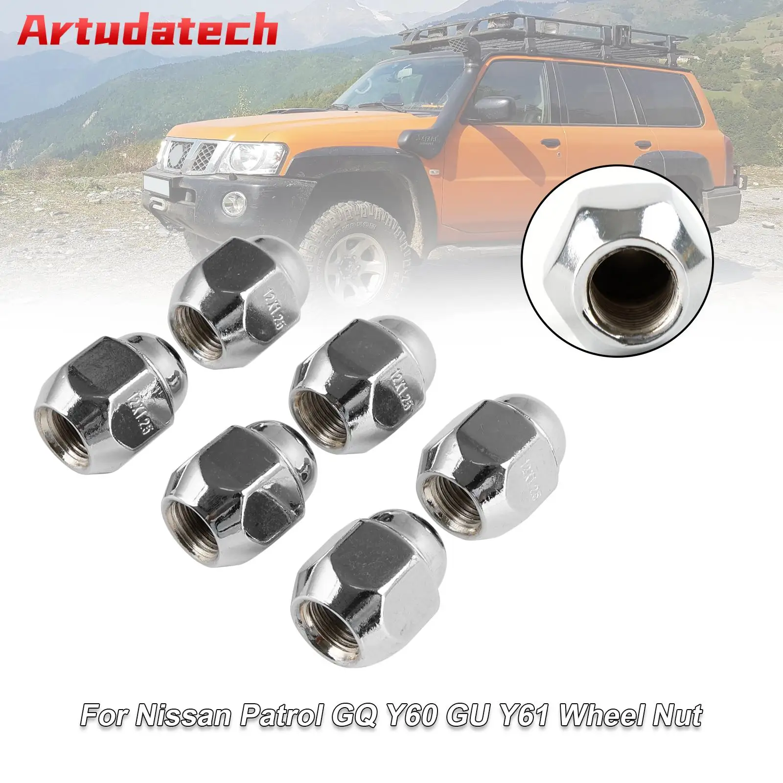 

Artudatech 6PCS Chrome Wheel Nut Fit For Nissan Patrol GQ Y60 GU Y61 Fit For Ford Maverick