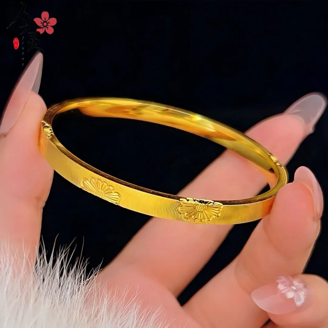 Luxury 24K 9999 Pure Gold real gold women's Cat's Eye Pattern Daisy Bracelet Women's Bracelet