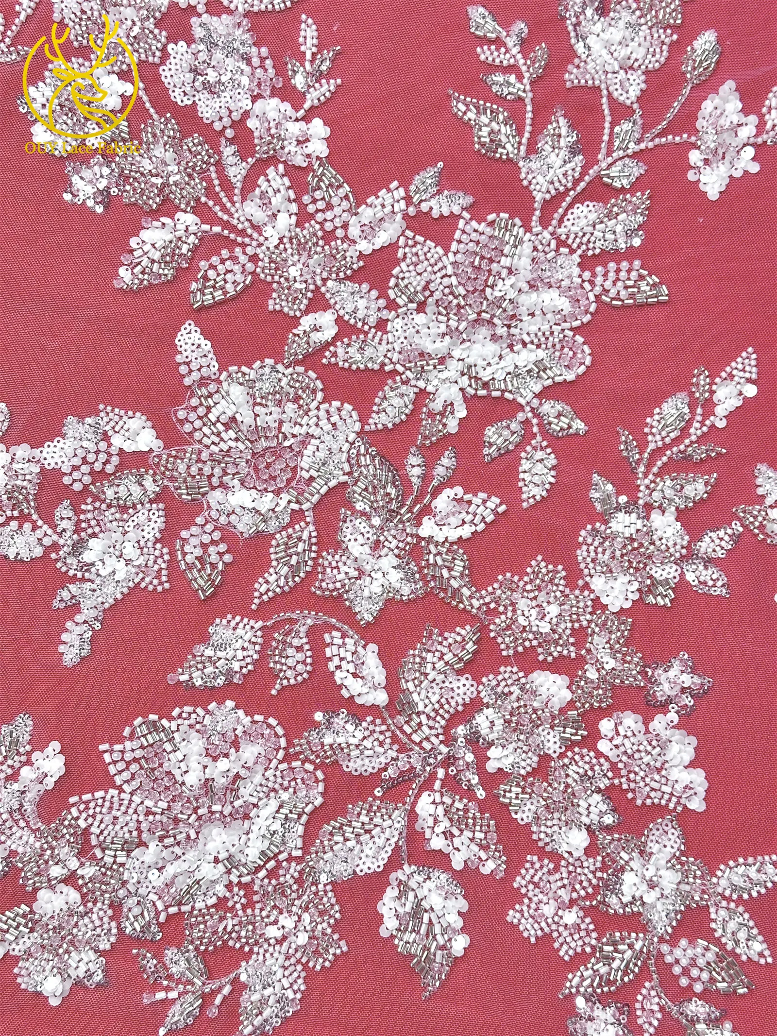 Elegantes neues Design, nigerianischer handgefertigter, stark perlenbesetzter Spitzenstoff, luxuriöse afrikanische französische Pailletten-Spitze für Damen-Partykleider zum Nähen – Detail 11
