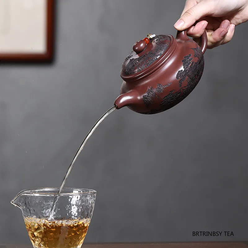 التقاليد الصينية ييشينغ الأرجواني الطين إبريق الشاي اليدوية المشهد براد شاي سعة كبيرة الجمال غلاية Zisha طقم شاي Teaware 380 مللي