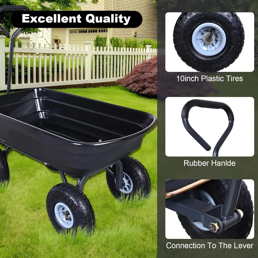รถเข็นสวนแบบมีล้อลม รับน้ำหนักได้ 600 ปอนด์ พร้อมที่จับแบบหมุนได้ สำหรับงานสวนและกิจกรรมกลางแจ้ง