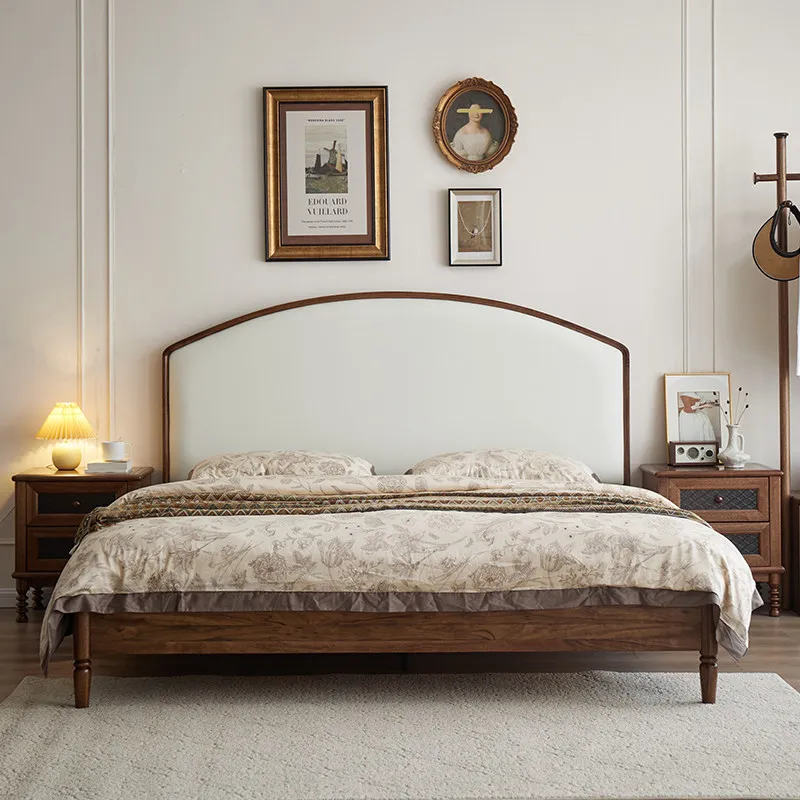 American retro black walnut bed all solid wood b ed Nordic simple soft bag master bedroom double b ed 1.8 meters be d
