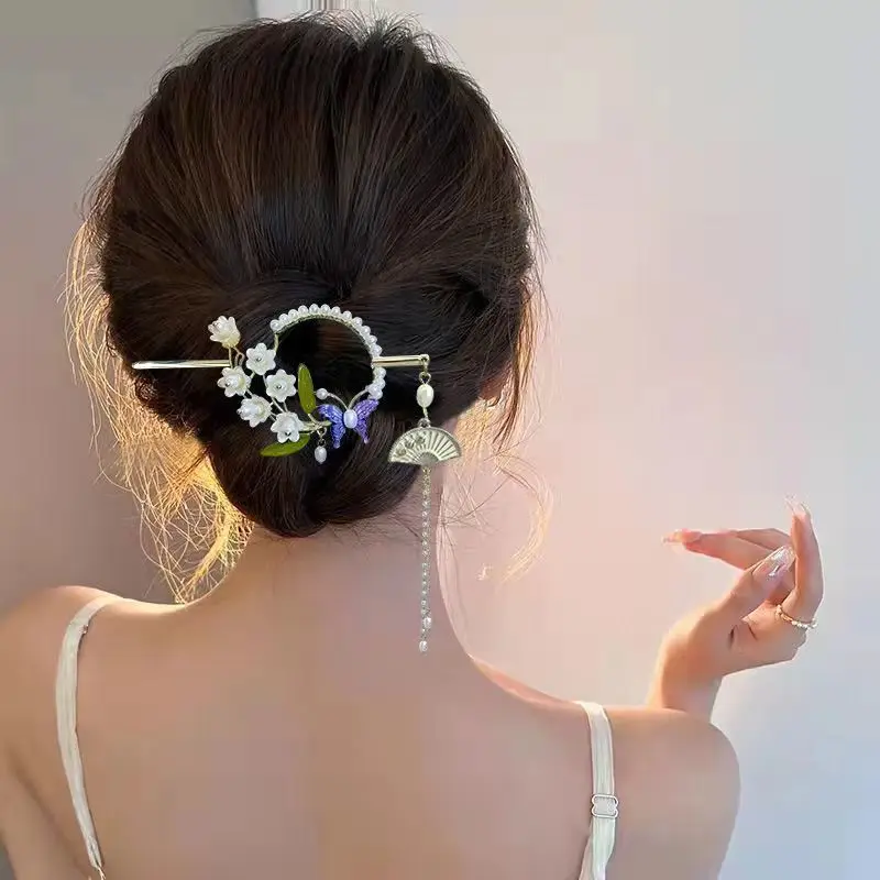 Alloy Tassel Decorate Party Hair Clip New Headwear Floral Hair Sticks for Women Hairpin Female Chinese Style Hair Accessories