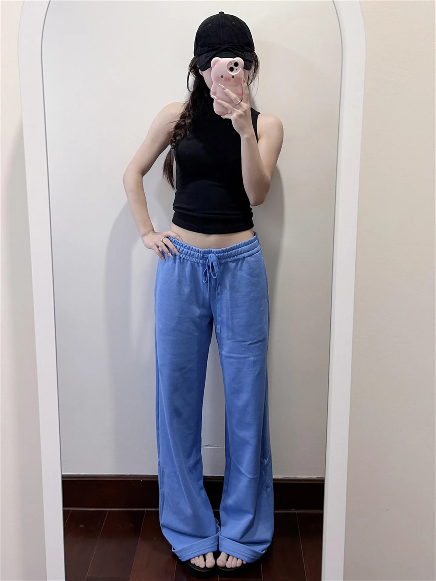 

Klein Blue Straight Leg Casual Pants Women's Summer Loose Slimming Hot Girl Long Wide Leg Sweatpants Casual Cotton Pants