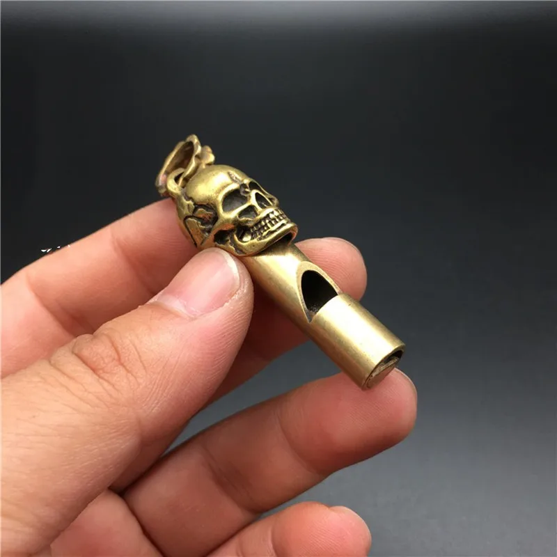 Brass Ghost Head Whistle Pendant Small Ornament Pure Copper Skull Whistle Carved Piece Small Pendant Copper Play Small Bronze An