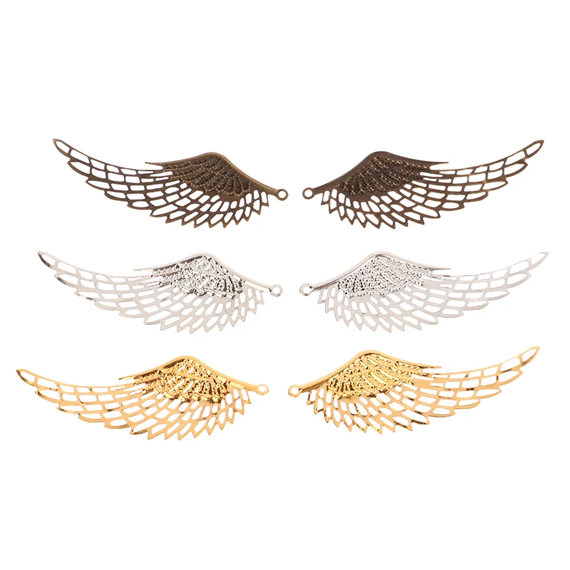 10Pc S/L Gold Color/Silver/Bronze Filigree Wraps Angel Wings Pendant Metal Crafts For DIY Headwear Jewelry Making Accessories